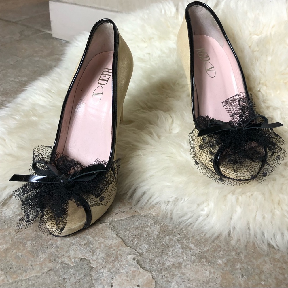 Red Valentino Lace Bow Peep Toe Pumps